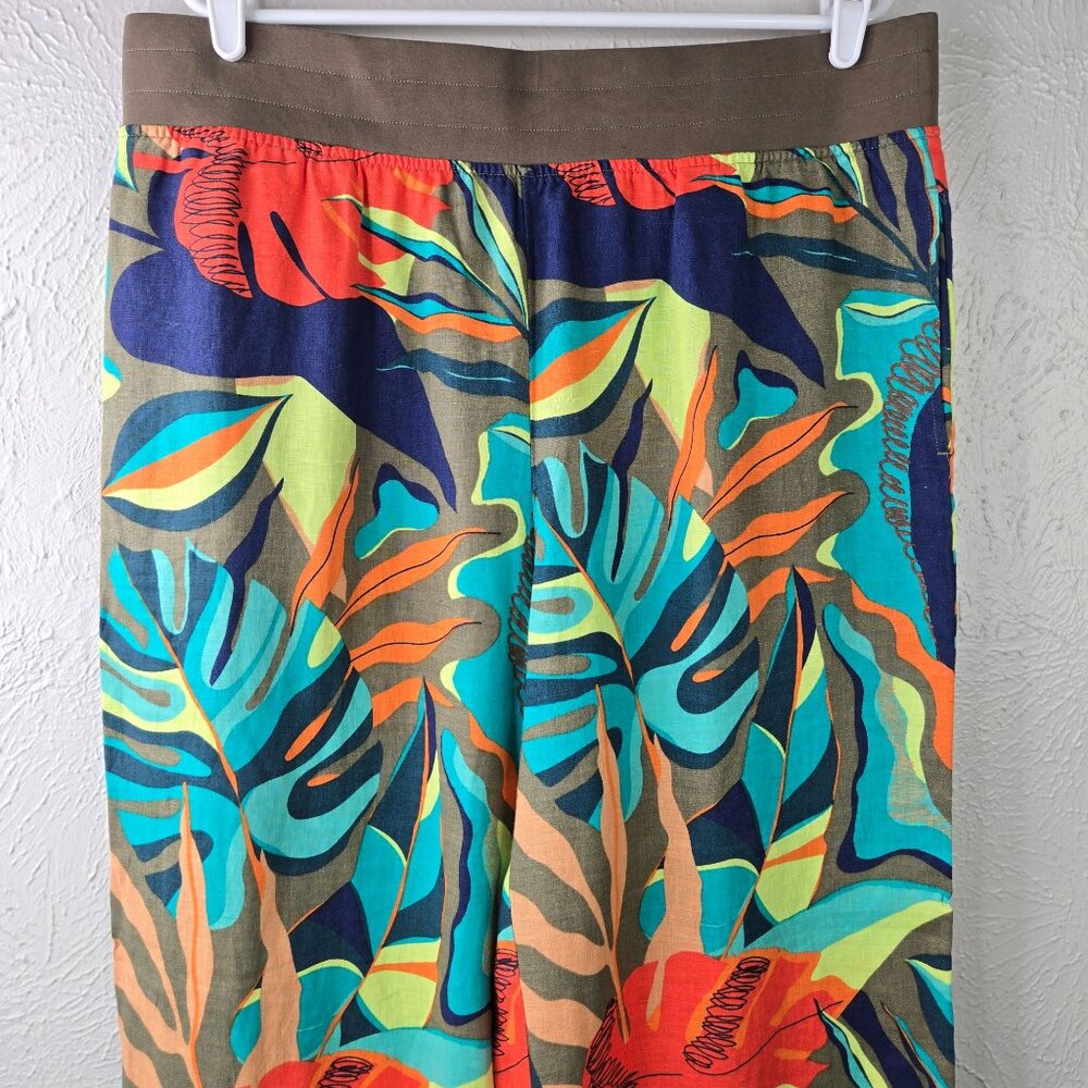 Soft Surroundings Wide Leg Linen Pants XL Tropical Print High Waisted Pull On - Picture 4 of 13